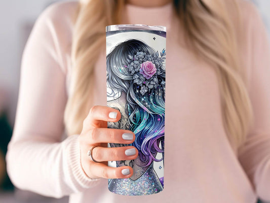 Libra Zodiac Sign Woman Roses Astrology Design with Moon Illustration Tumbler - Design & Vybe