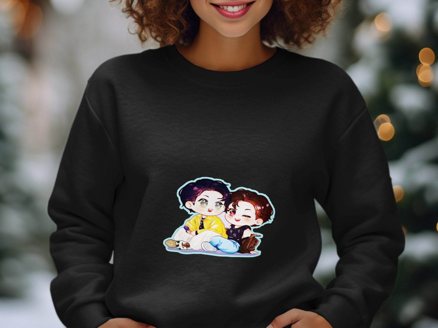 Two Boys Cute Cartoon Sitting Together Art On Hoodie - Design & Vybe