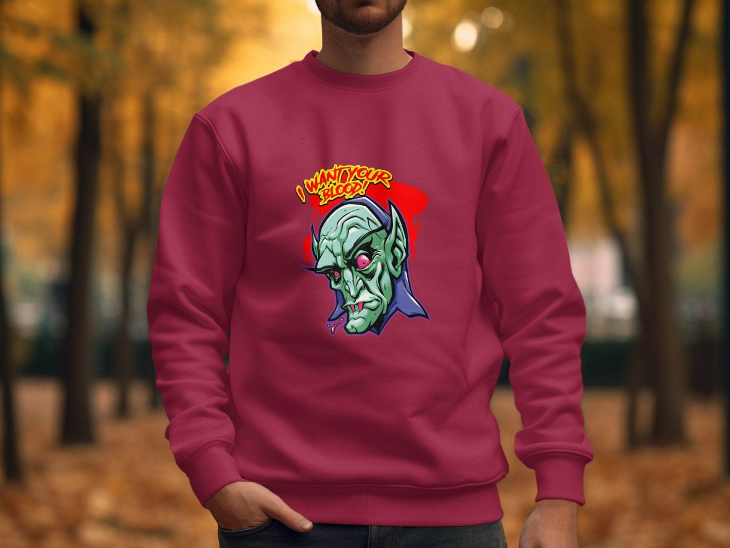 I Want Your Blood Vampire Head Horror Graphic Sweater - Design & Vybe