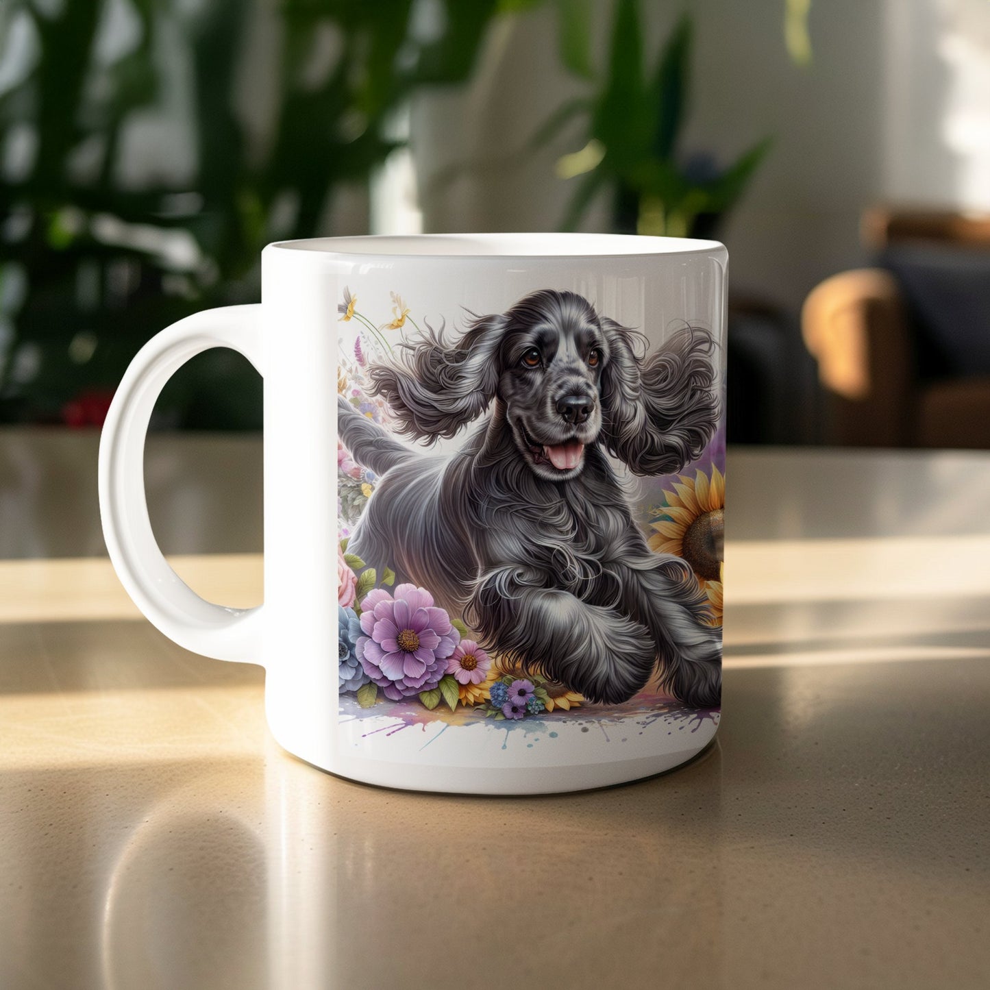 Beautiful Dog with Flowers on a White Mug product