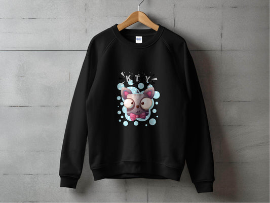 Cute Crazy Kitty Design with Large Eyes and Bow Tie Sweater - Design & Vybe