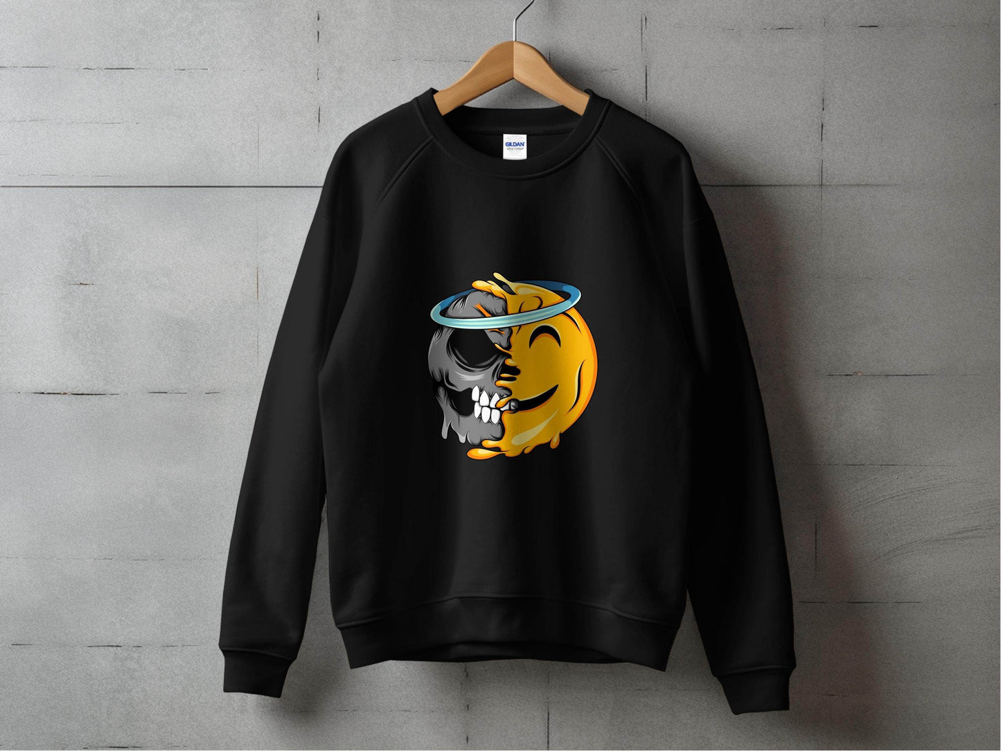 Skull Meets Emoji with a Halo Graphic Novelty Sweater - Design & Vybe
