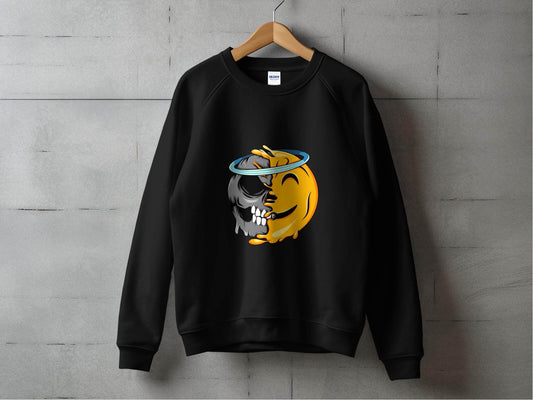 Skull Meets Emoji with a Halo Graphic Novelty Sweater - Design & Vybe