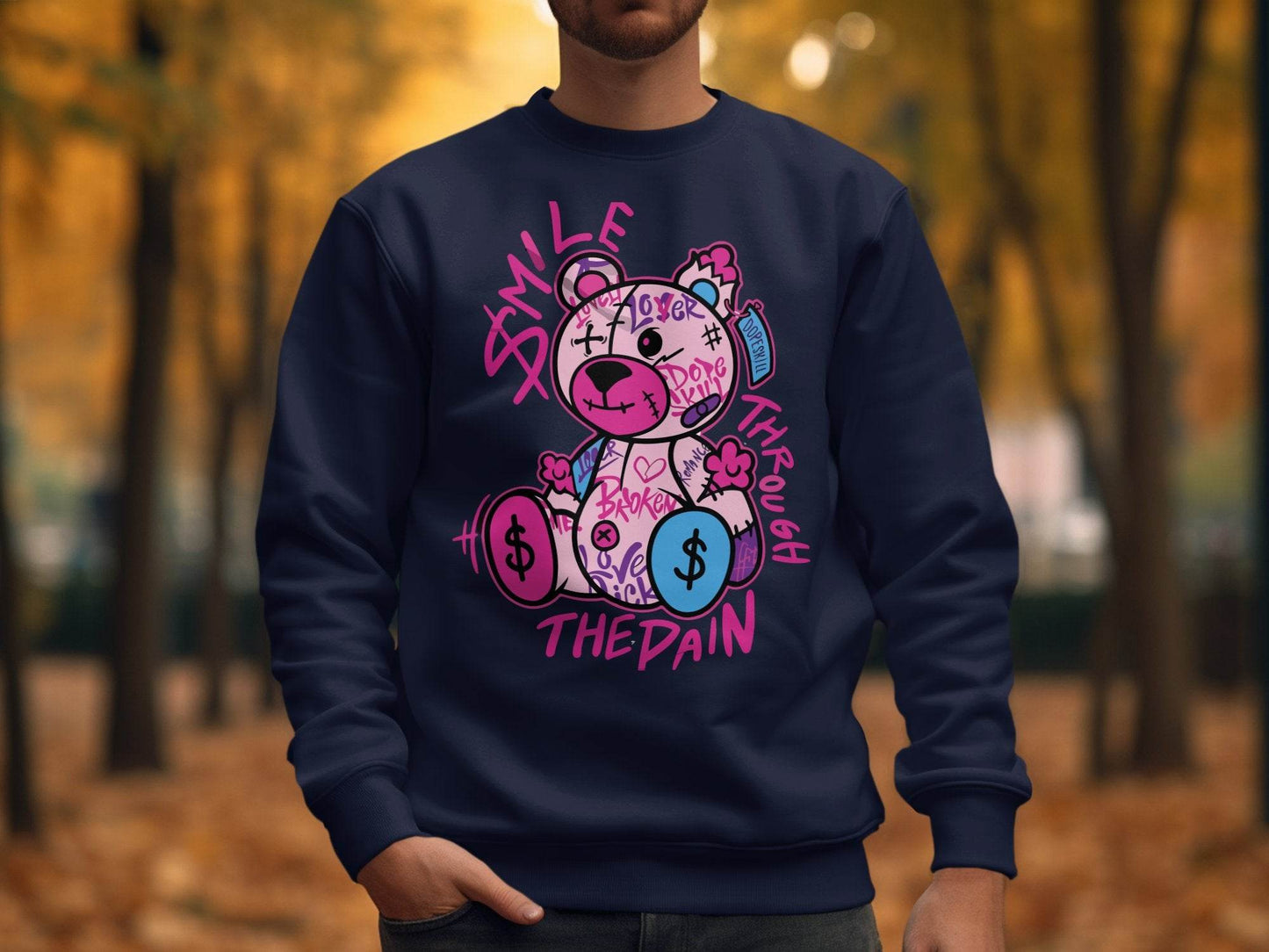 Smile Through The Pain Bear Bold Graphic Sweater - Design & Vybe