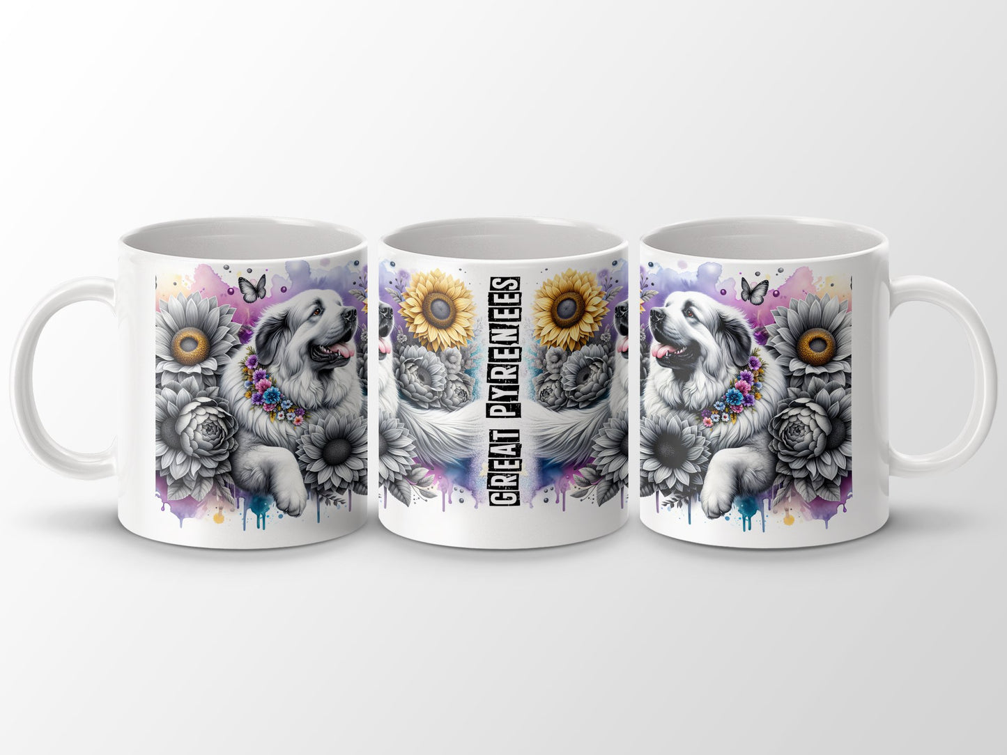 Great Pyrenees Floral Design Custom Coffee Mug Product