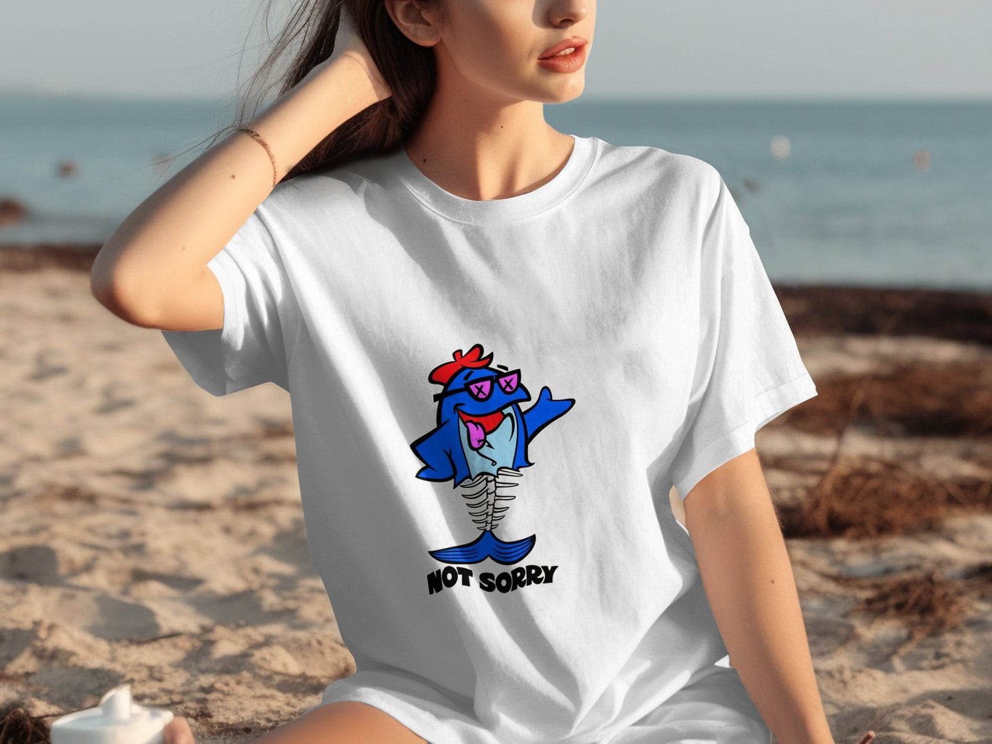 Funny Not Sorry Fish Style Skeleton With Sunglasses T-Shirt - Design & Vybe