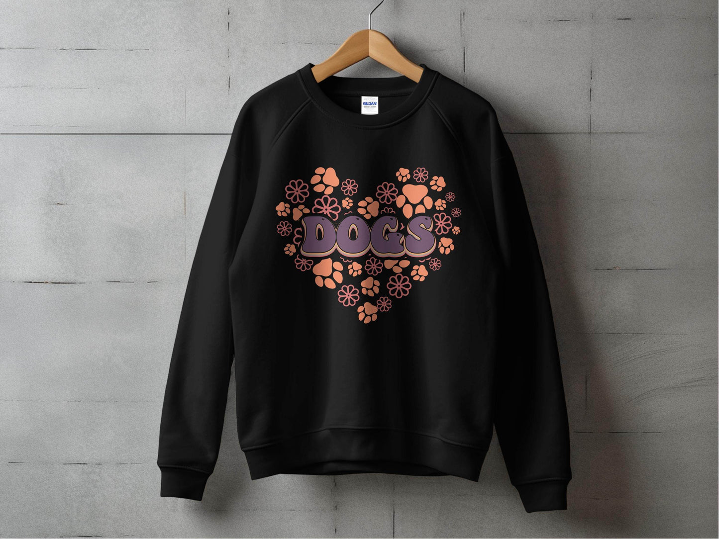 Retro Dogs Heart with Paw Prints and Flowers Design Sweater - Design & Vybe