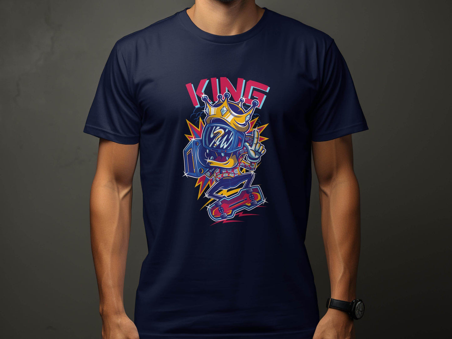 King Skater With Question Mark Head Retro Design T-Shirt - Design & Vybe