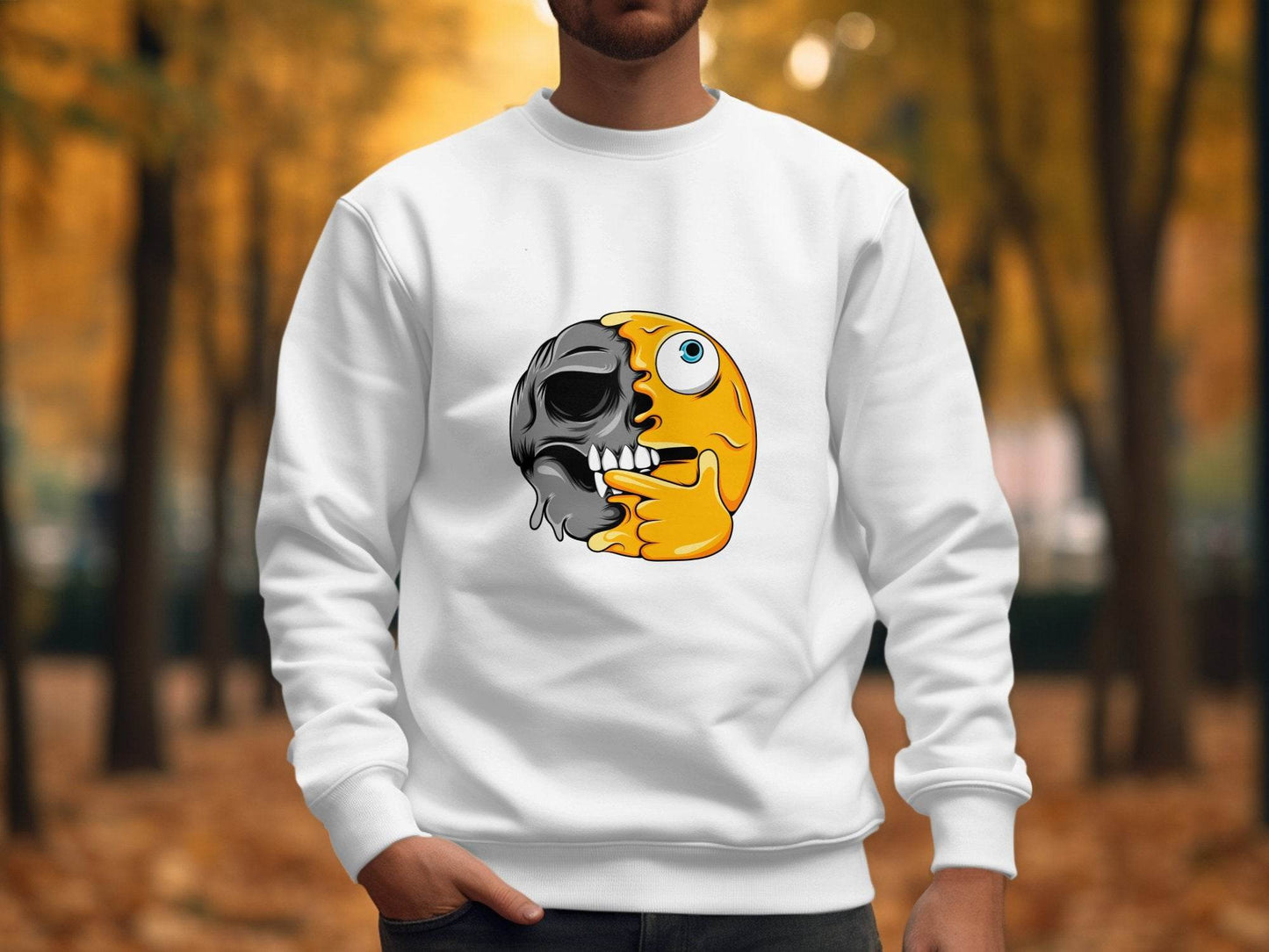 Emoji Skull Half and Half Funny Face Art Sweater - Design & Vybe