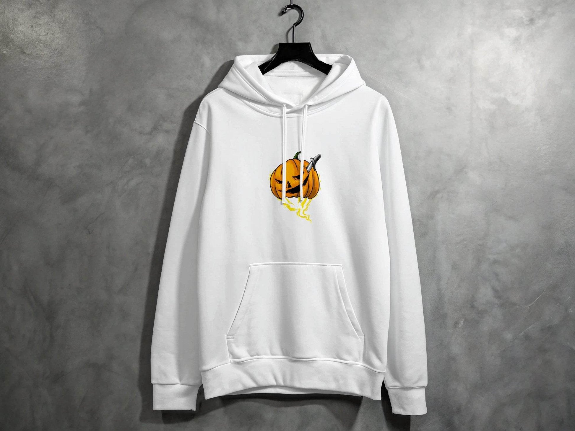 Halloween Pumpkin With Knife Illustration Design Hoodie - Design & Vybe