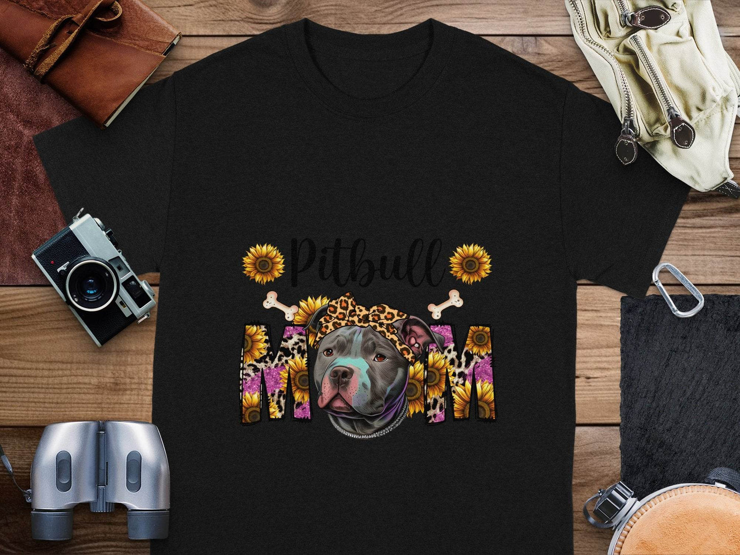 Pitbull Mom With Sunflowers And Bandana Mothers Day T-Shirt - Design & Vybe