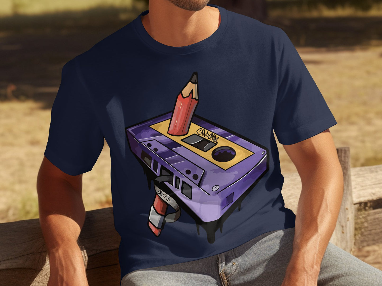 Retro Cassette Pencil Graphic T-Shirt for Vintage Look product type