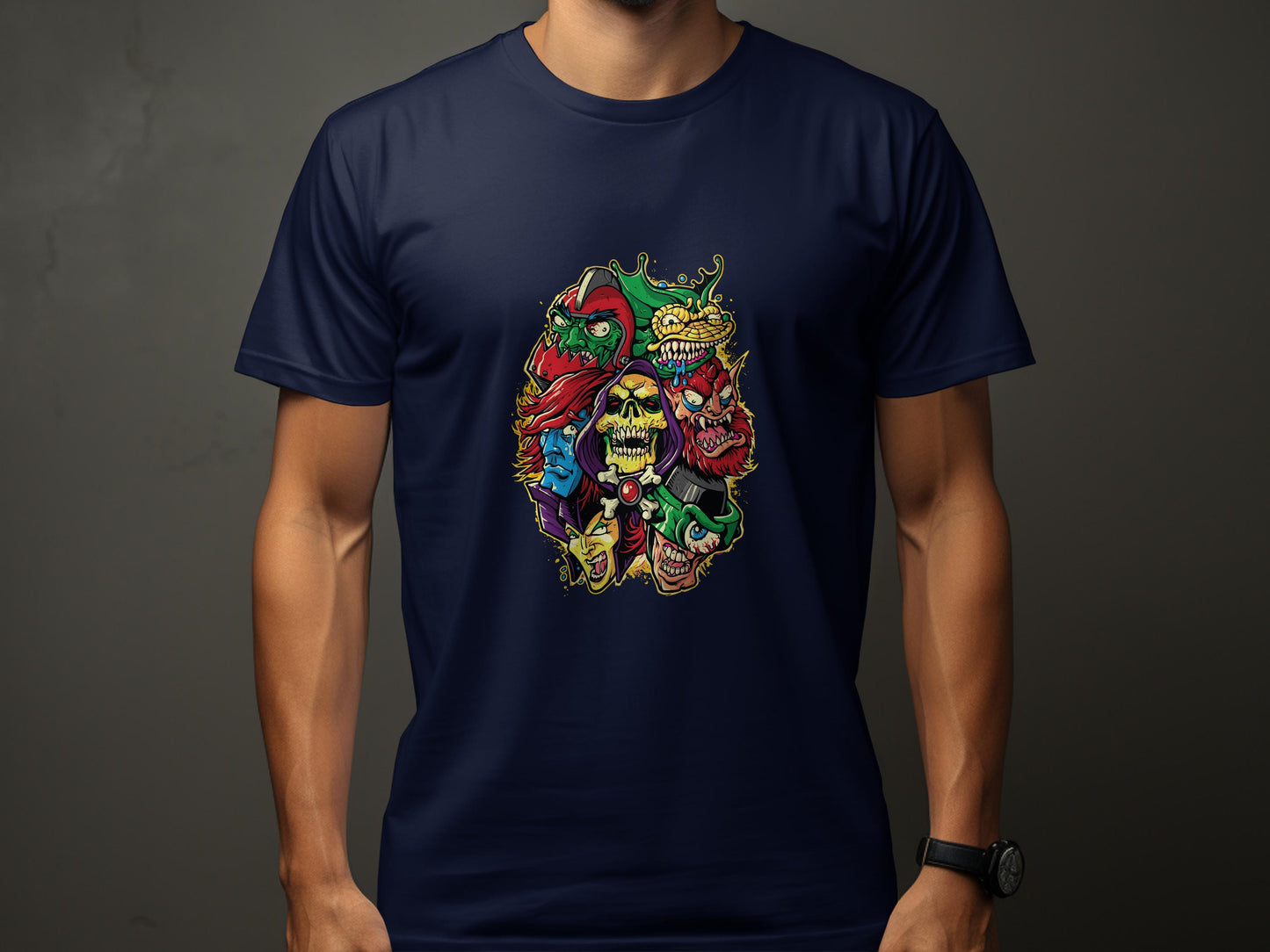 Monsters and Skeleton Graphic Dark Blue Shirt product