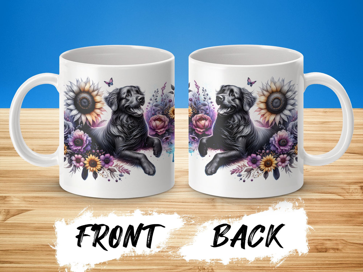 Adorable Dog with Flowers Design Coffee Mug product