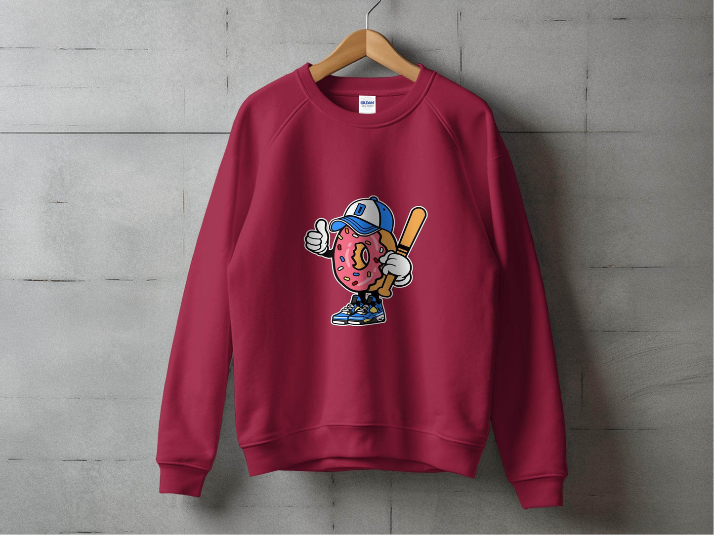 Donut Baseball Player Cartoon Vector Illustration Sweater - Design & Vybe