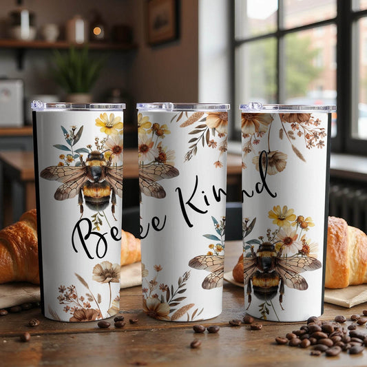 Be Kind Floral and Bee Design Print Themed Design Tumbler - Design & Vybe