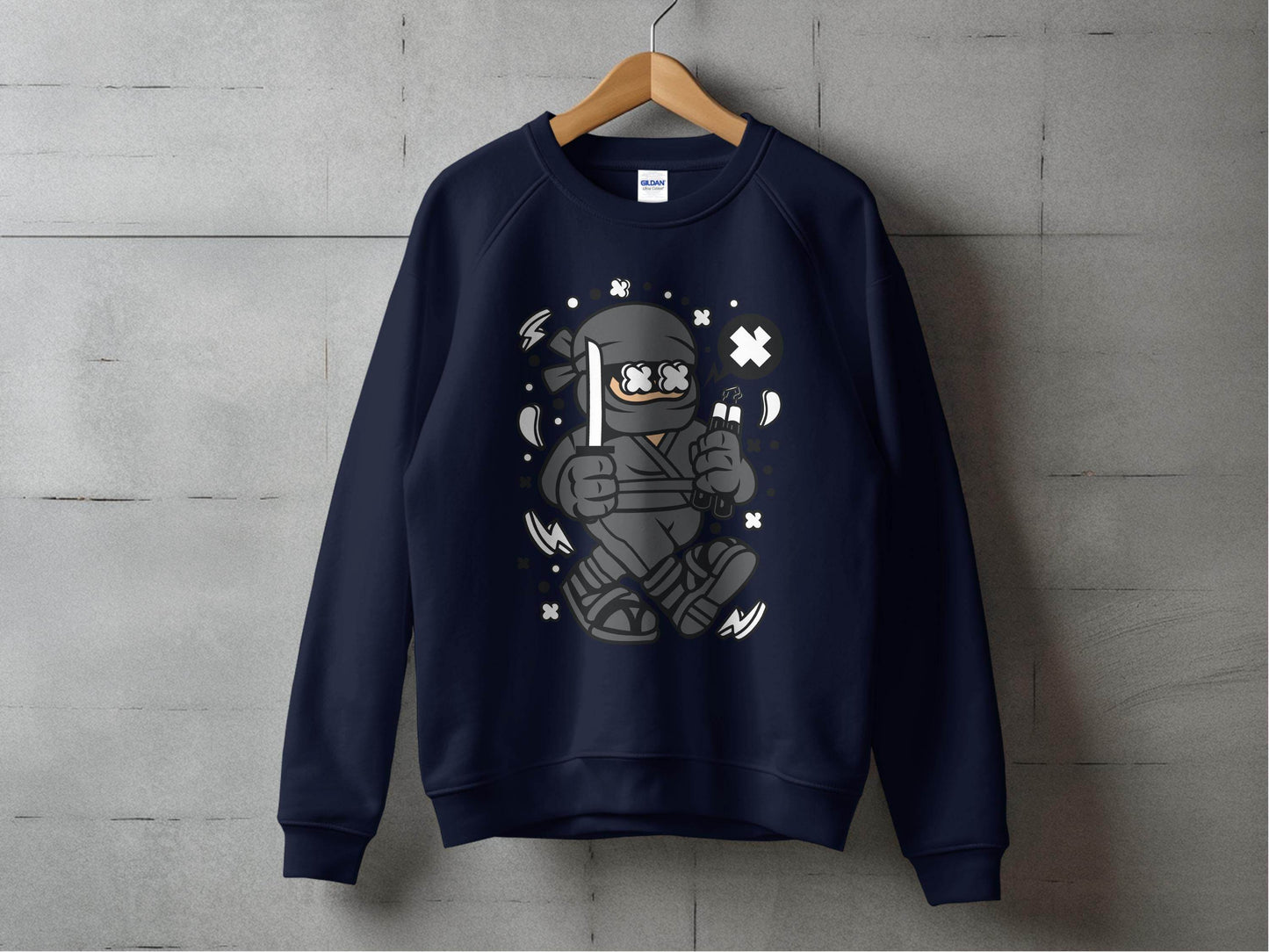 Ninja Cartoon Character with Nunchucks Graphic Sweater - Design & Vybe