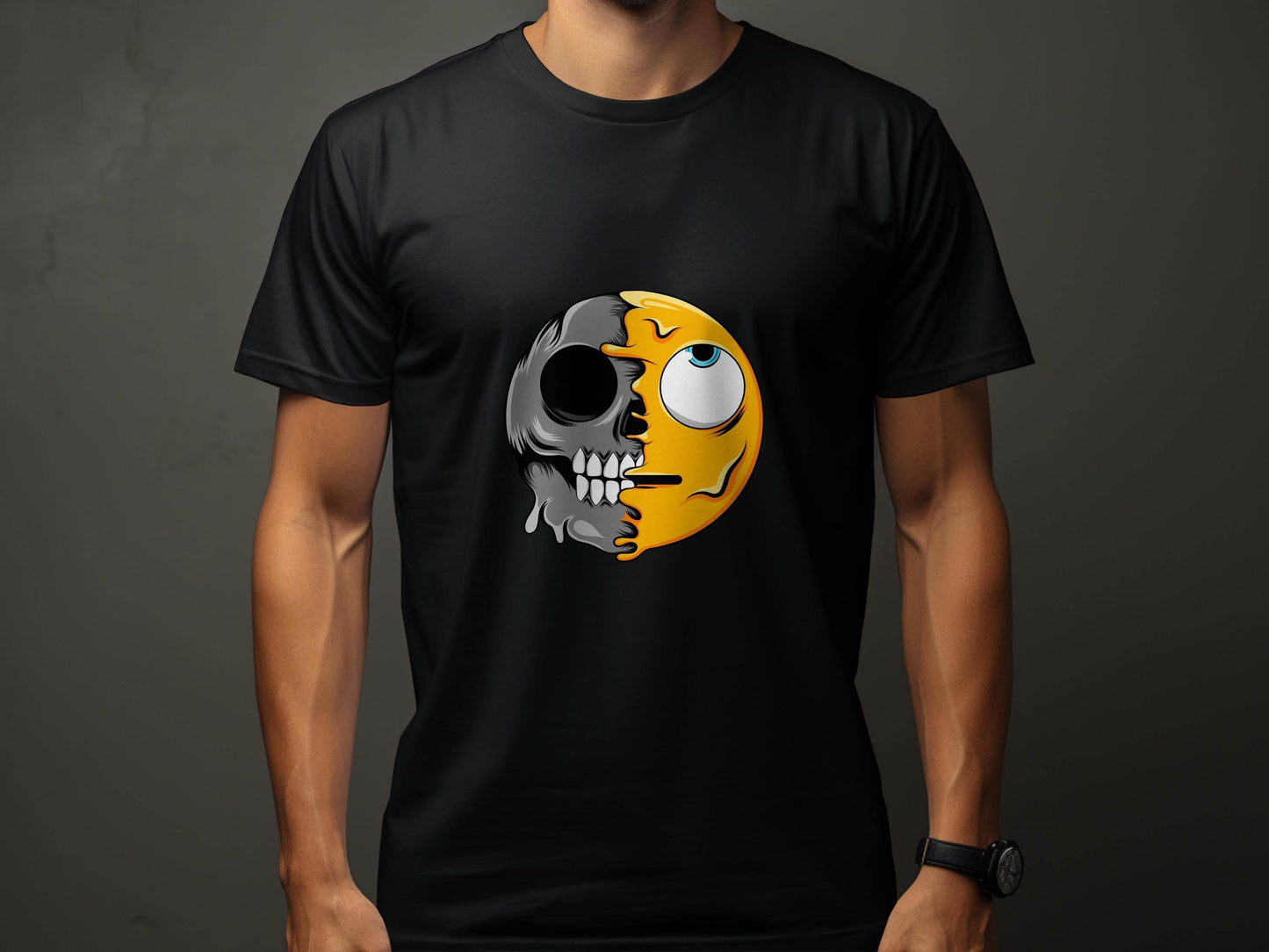 Half Skull Half Emoji Artistic Pattern Novelty T-Shirt - Design & Vybe