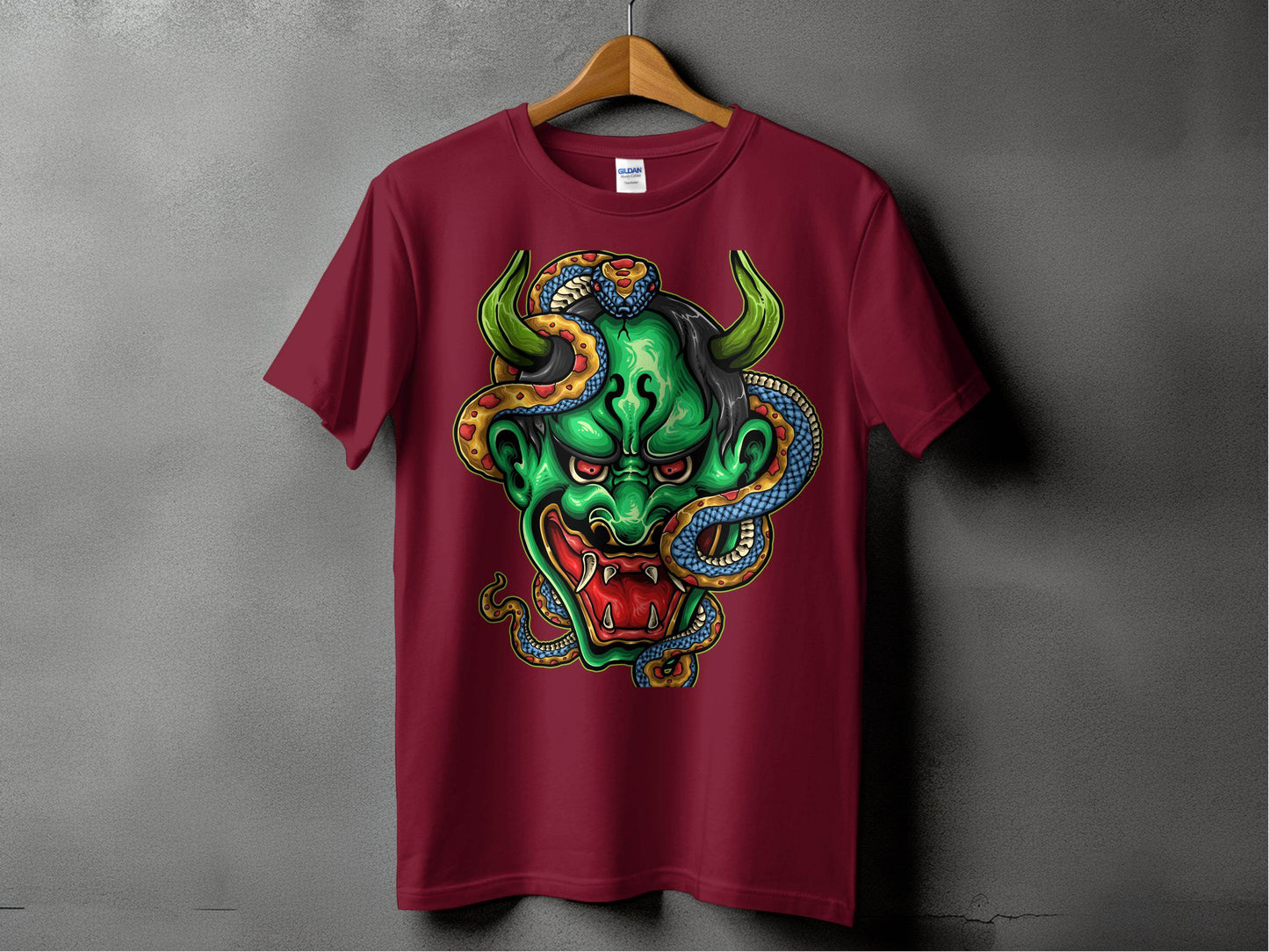 Bizarre Demon Face with Snake Design Horror T-Shirt - Design & Vybe