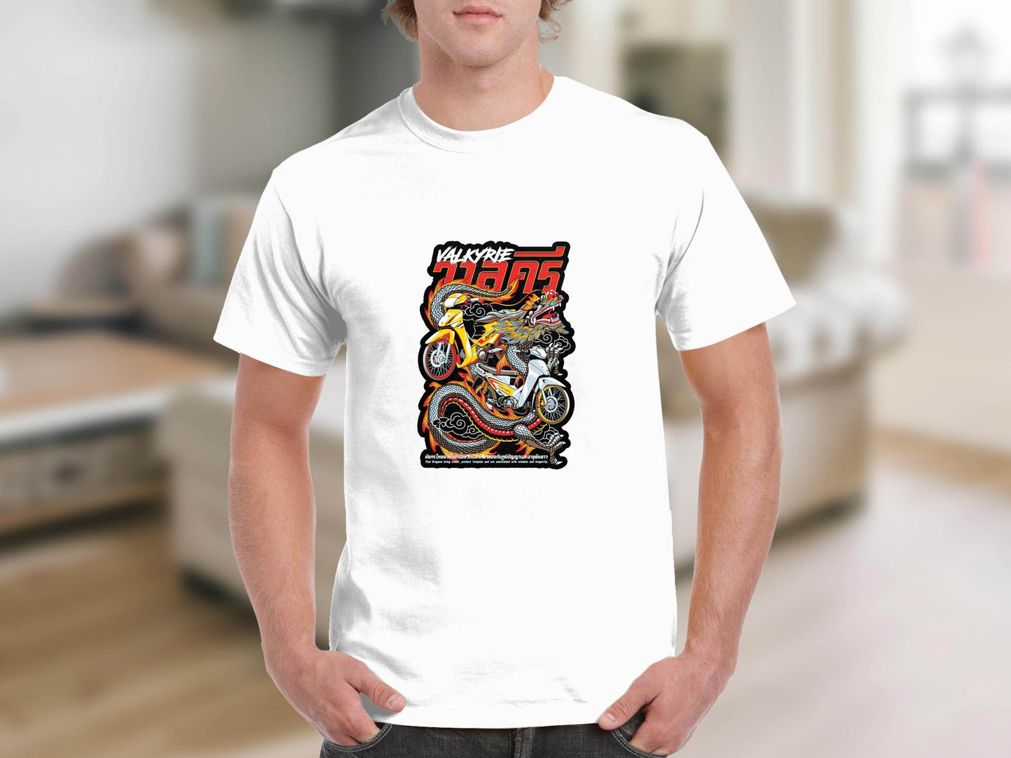 Valkyrie Dragon Motorcycle Graphic Illustration T-Shirt - Design & Vybe