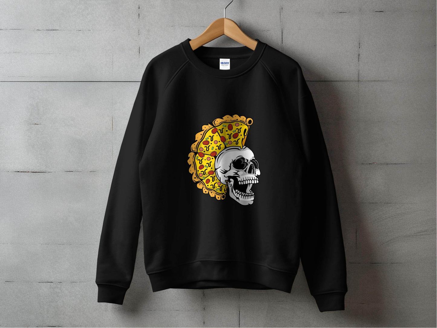 Skull with Pizza Hairstyle Graphic Novelty Design Sweater - Design & Vybe