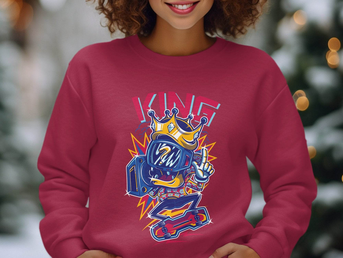 King Skater With Question Mark Head Retro Design Sweater - Design & Vybe