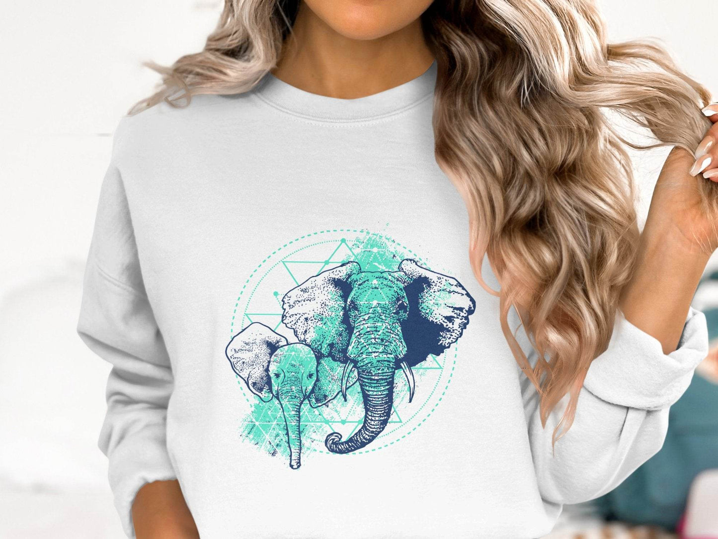 Stunning Elephant Graphic Blue Nature Design Sweater - Design & Vybe