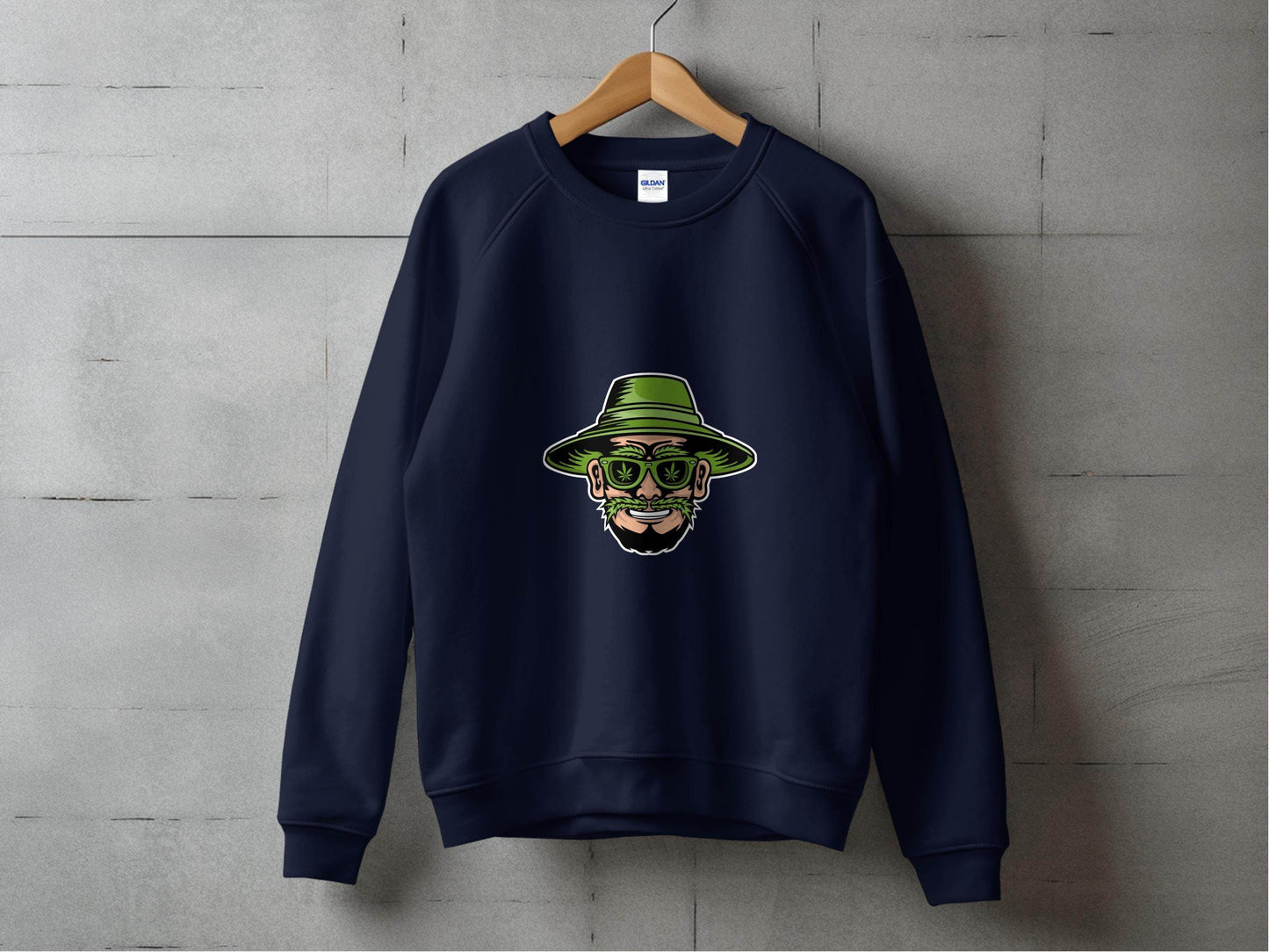 Green Bearded Man With Weed Hat Cartoon Design Sweater - Design & Vybe