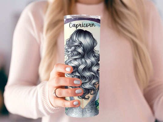 Capricorn Zodiac Sign Girl Flowers And Moon Design Art Tumbler - Design & Vybe
