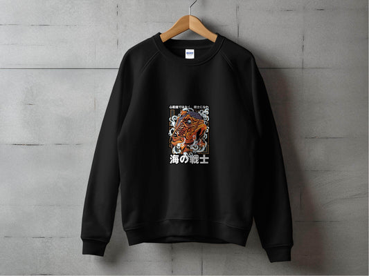 Fish Warrior With Japanese Text Graphic Sweater - Design & Vybe