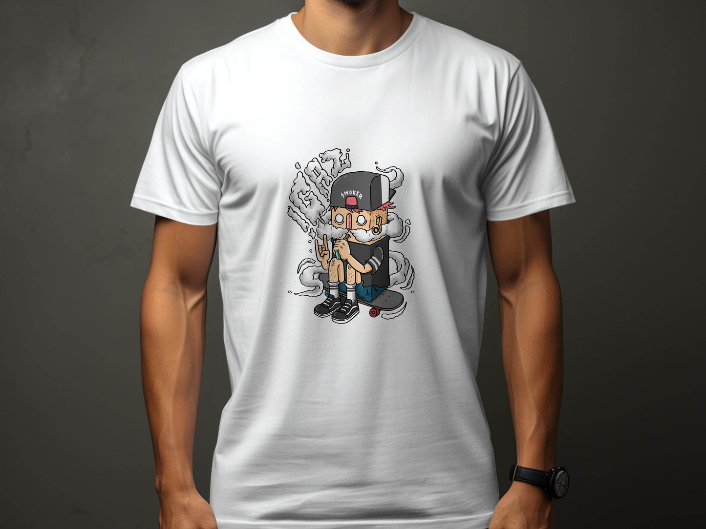 Cartoon Smoker Vaping on Skateboard Urban Style T-Shirt - Design & Vybe