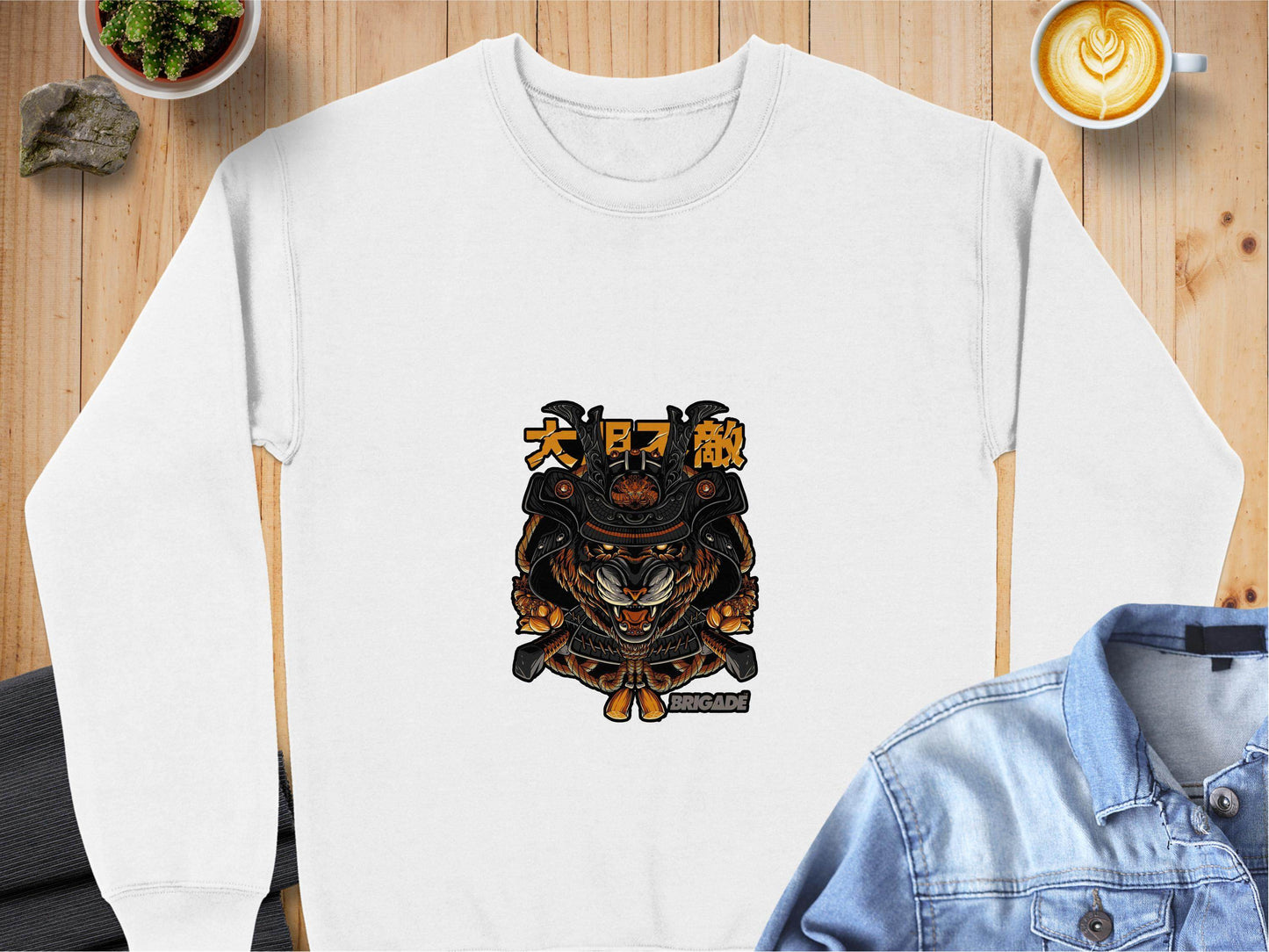 Tiger Samurai Illustration Japanese Text Graphic Sweater - Design & Vybe