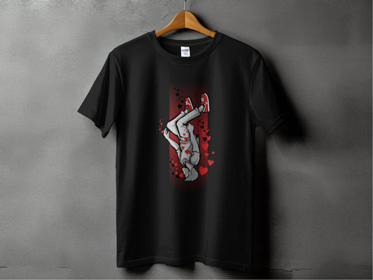 Dynamic Falling Character Heart Design T-Shirt - Design & Vybe