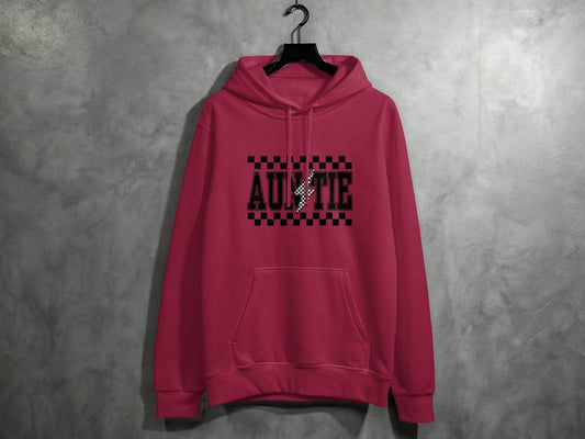 Auntie with Checkered Lightning Bolt Graphic Hoodie - Design & Vybe