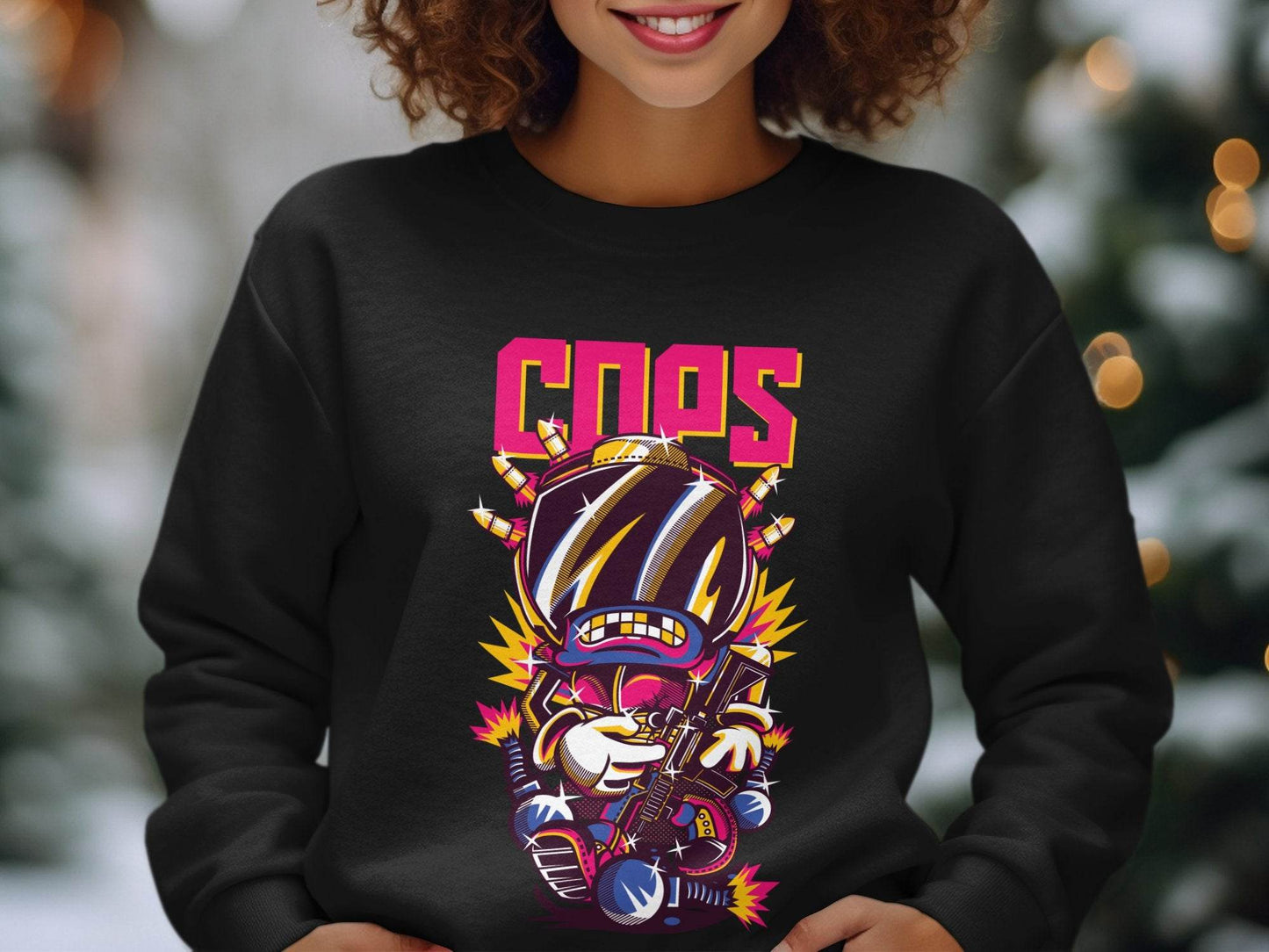 COPS Cartoon Character With Gun For Enthusiasts Sweater - Design & Vybe