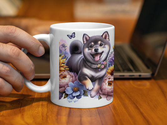 Cute Shiba Inu Flower Design Coffee Mug product