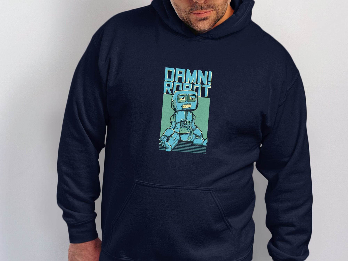 DAMN! Sad Robot Art With Greenish Backdrop Design Hoodie - Design & Vybe