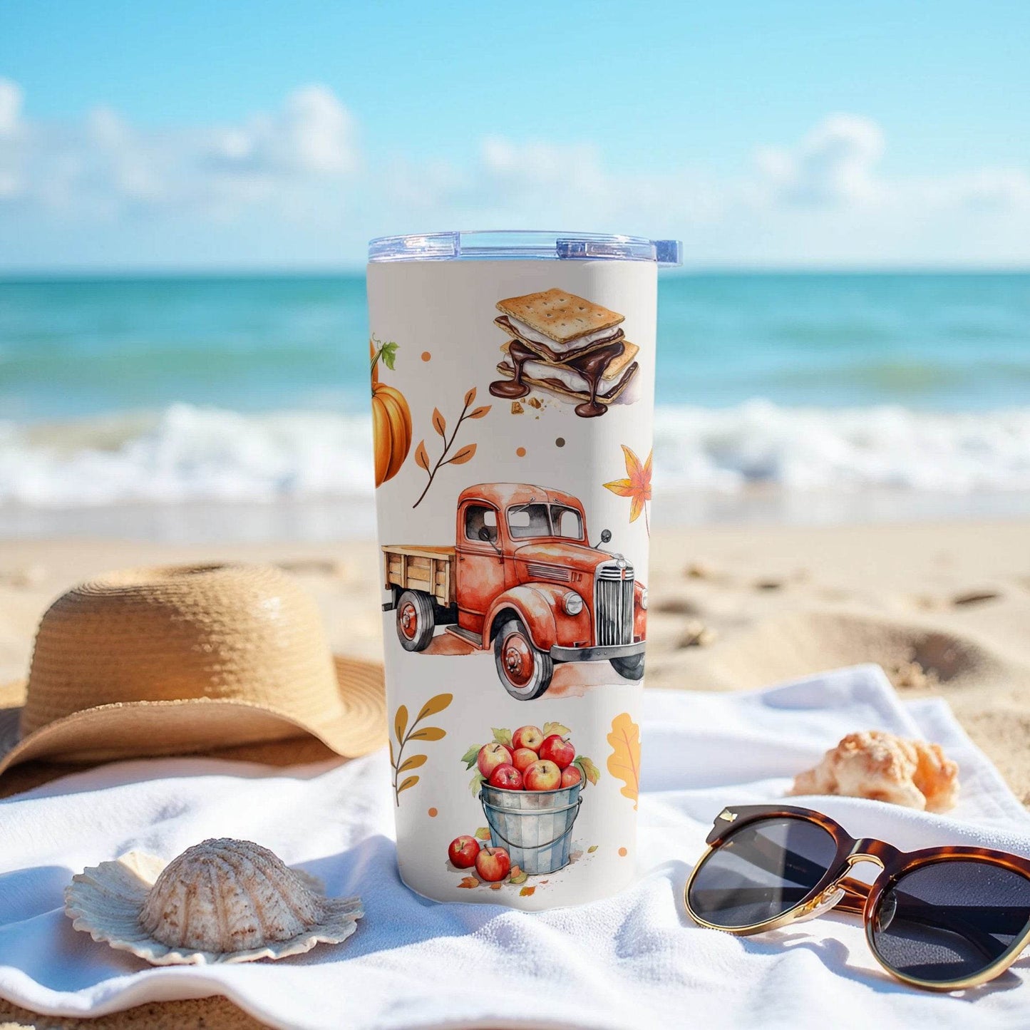 Farm Theme Autumn Harvest Truck Pumpkins Smores Fall Boots Design Tumbler - Design & Vybe
