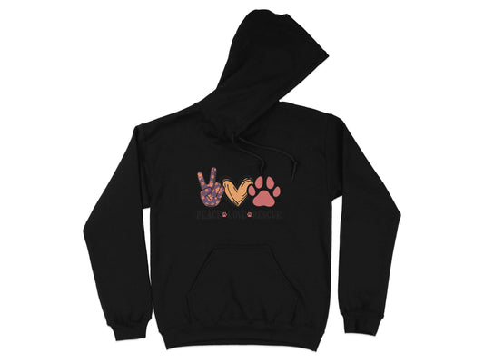 Peace Love Rescue Dog Paw Heart Pet Lover Graphic Hoodie - Design & Vybe