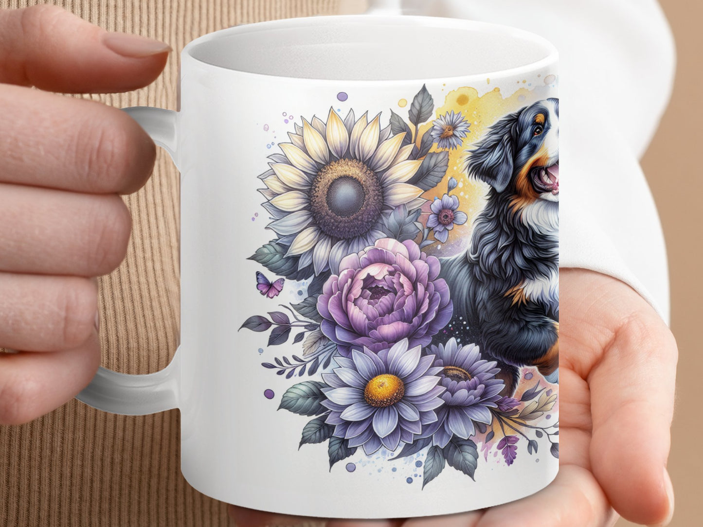 Colorful Floral Puppy Design Ceramic Mug product