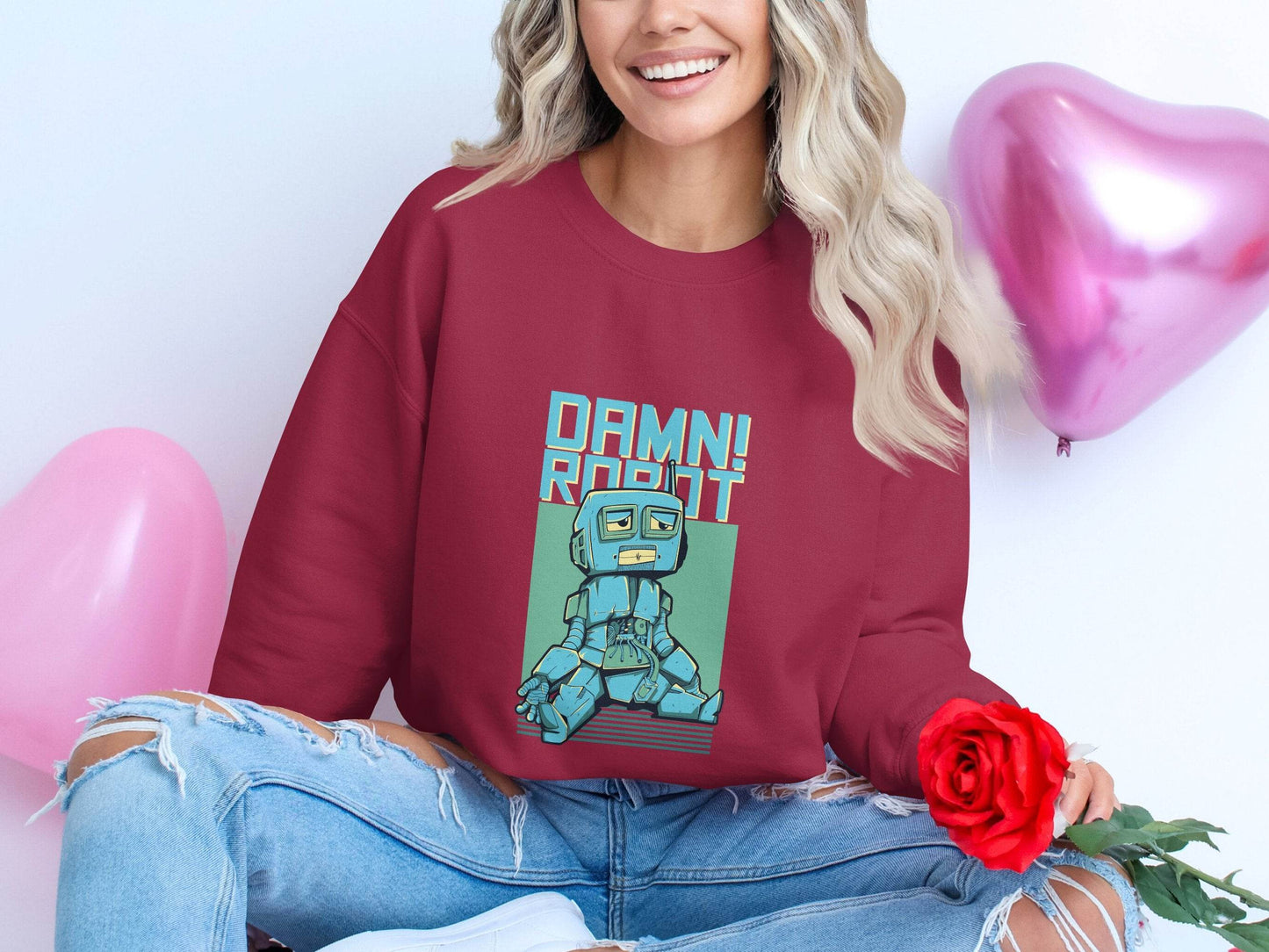 DAMN! Sad Robot Art With Greenish Backdrop Design Sweater - Design & Vybe