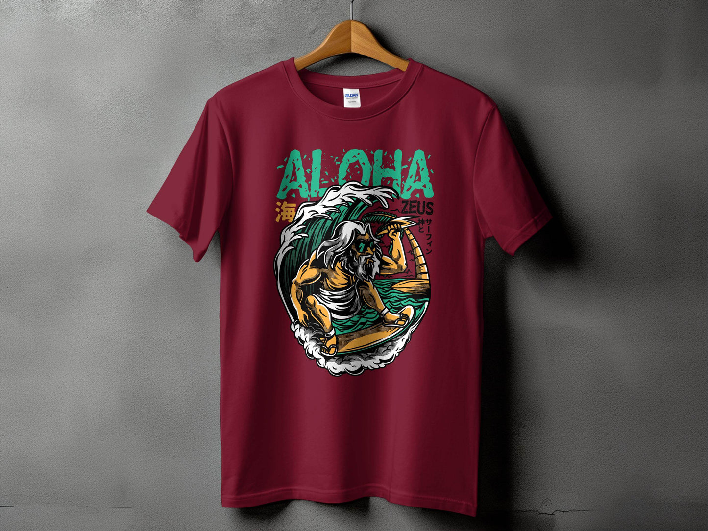 Aloha Zeus God Surf Design Graphic Artistic T-Shirt - Design & Vybe