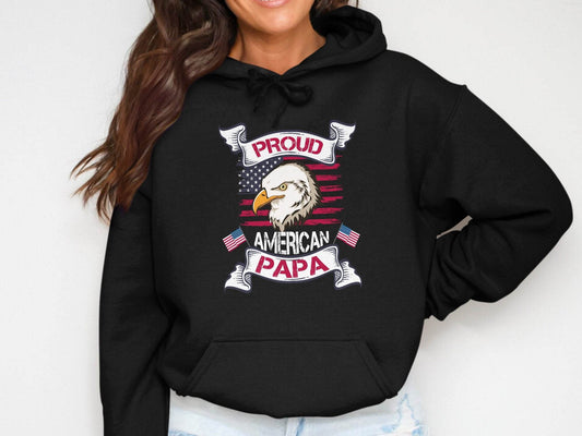 Proud American Papa USA Flag Bald Eagle Hoodie - Design & Vybe