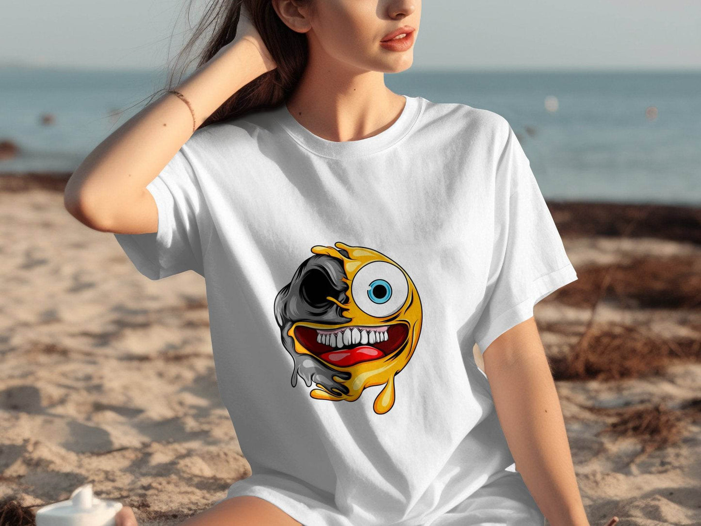 Emoji Half Skull Funny Grotesque Face Vector T-Shirt - Design & Vybe