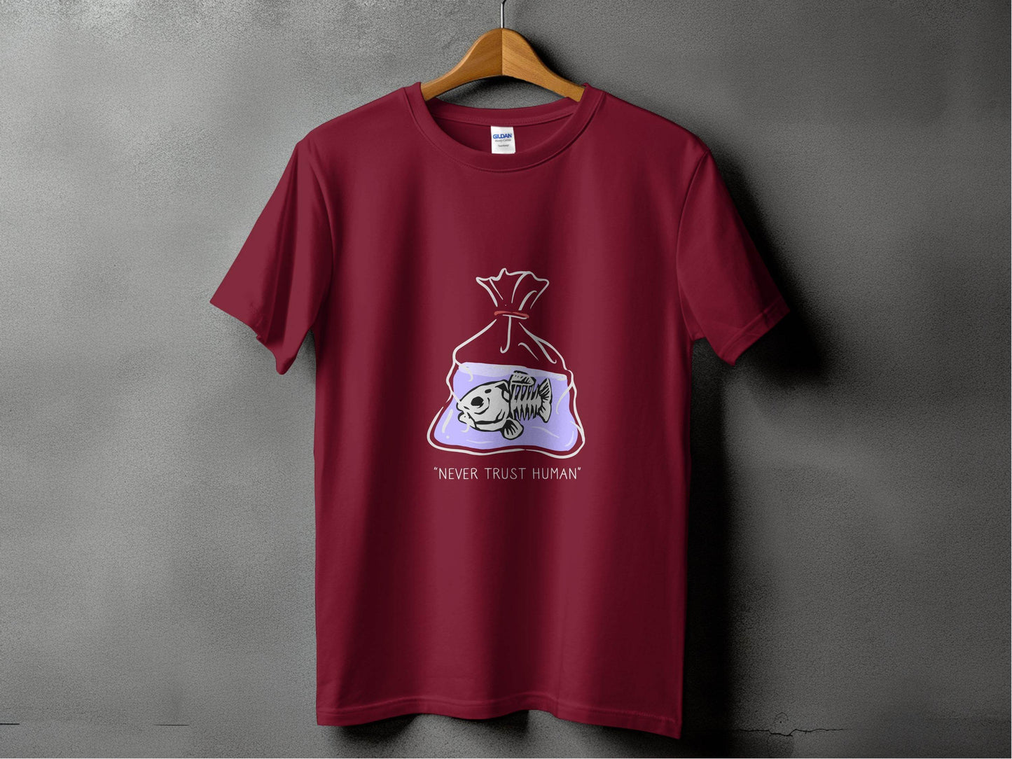 Never Trust Human Fish Skeleton Plastic Bag Design T-Shirt - Design & Vybe
