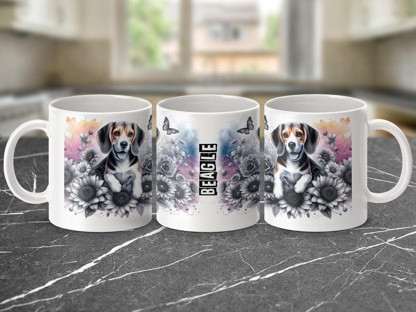 Beagle Floral Design Ceramic Coffee Mug Product