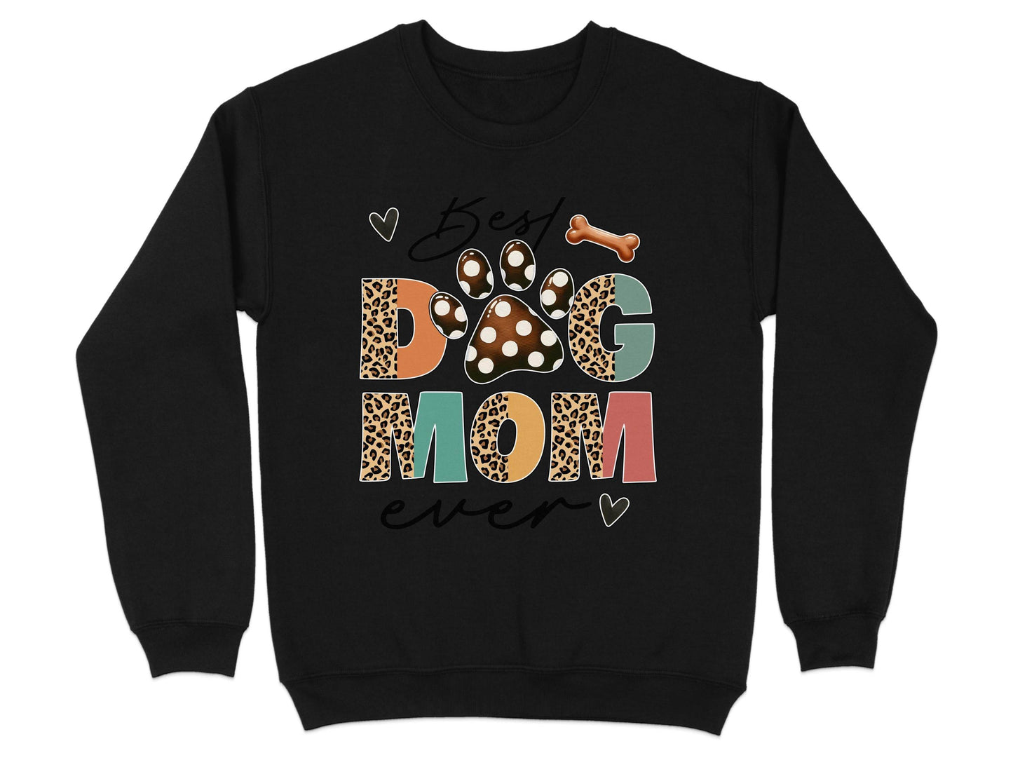 Best Dog Mom Ever Animal Print Heart Bone Graphic Sweater - Design & Vybe