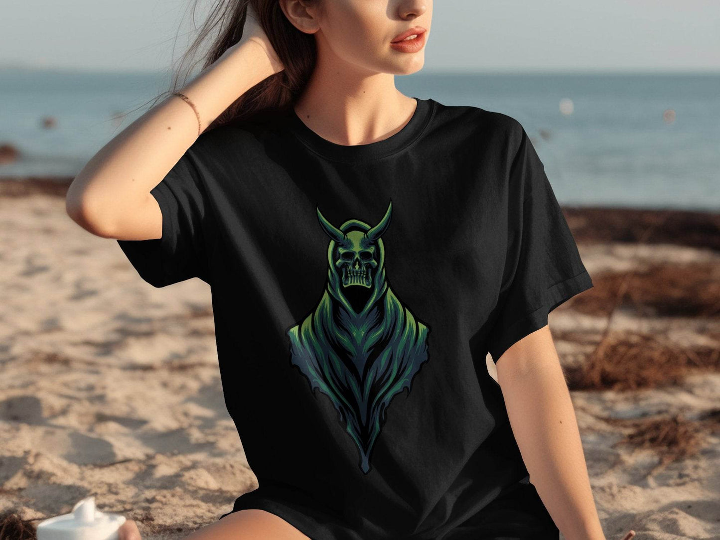 Gothic Hooded Skull Artwork Graphic T-Shirt - Design & Vybe