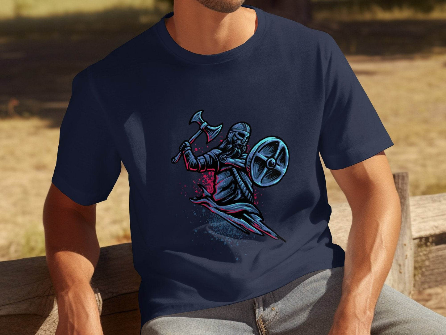 Viking Warrior with Axe and Shield in Battle T-Shirt - Design & Vybe