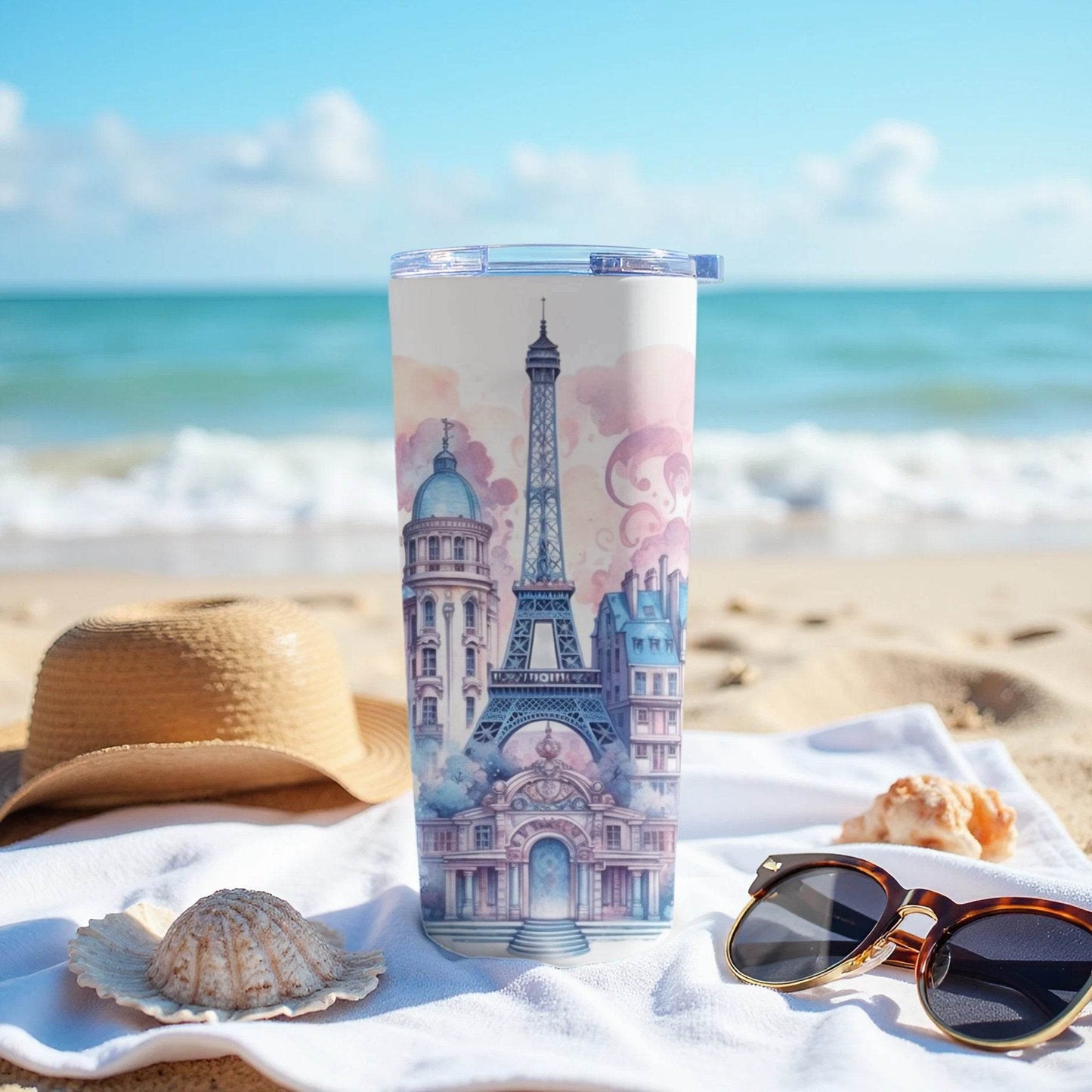 Watercolor Paris Eiffel Tower Dreamy Skyline Artistic Tumbler - Design & Vybe